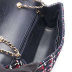 Chanel Shoulder Bag CC Filigree Navy Red Fabric Leather CC Quilted Chain — view 3