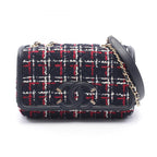 Chanel Shoulder Bag CC Filigree Navy Red Fabric Leather CC Quilted Chain