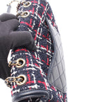 Chanel Shoulder Bag CC Filigree Navy Red Fabric Leather CC Quilted Chain — view 6