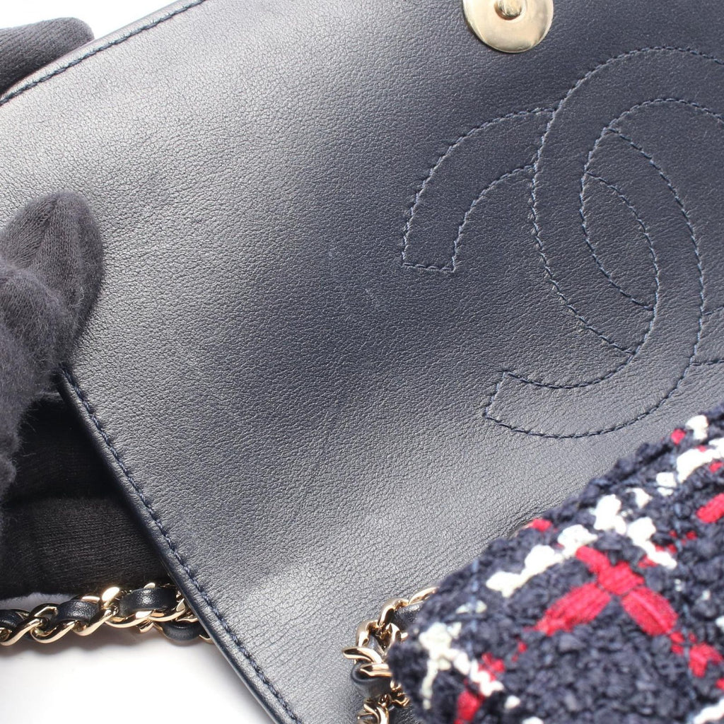 Chanel Shoulder Bag CC Filigree Navy Red Fabric Leather CC Quilted Chain — view 7