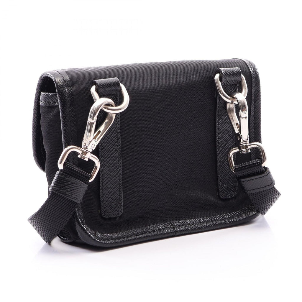 Prada Shoulder Bag Triangle Logo Black Nylon Saffiano Leather Pochette — view 2