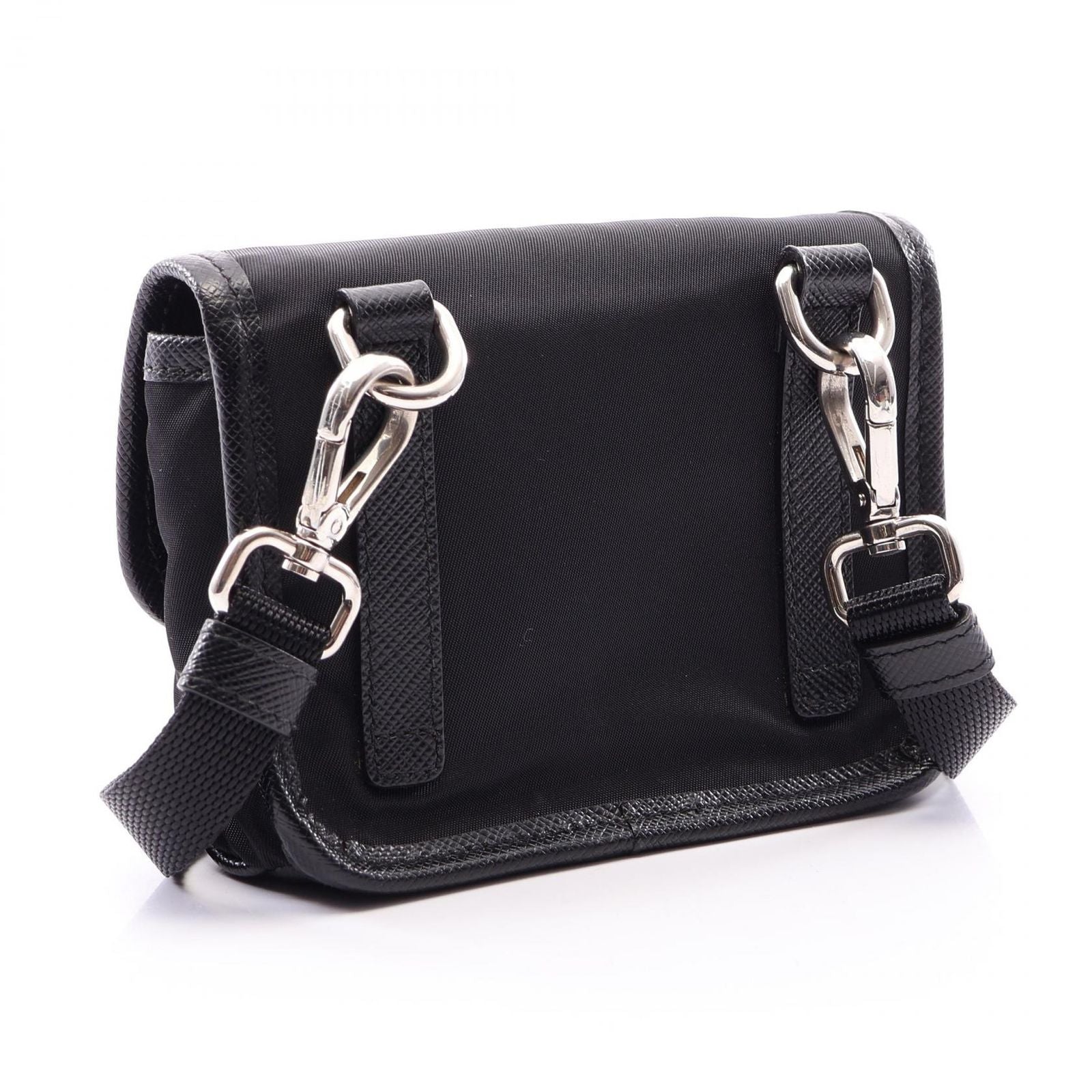Prada Shoulder Bag Triangle Logo Black Nylon Saffiano Leather Pochette — view 2