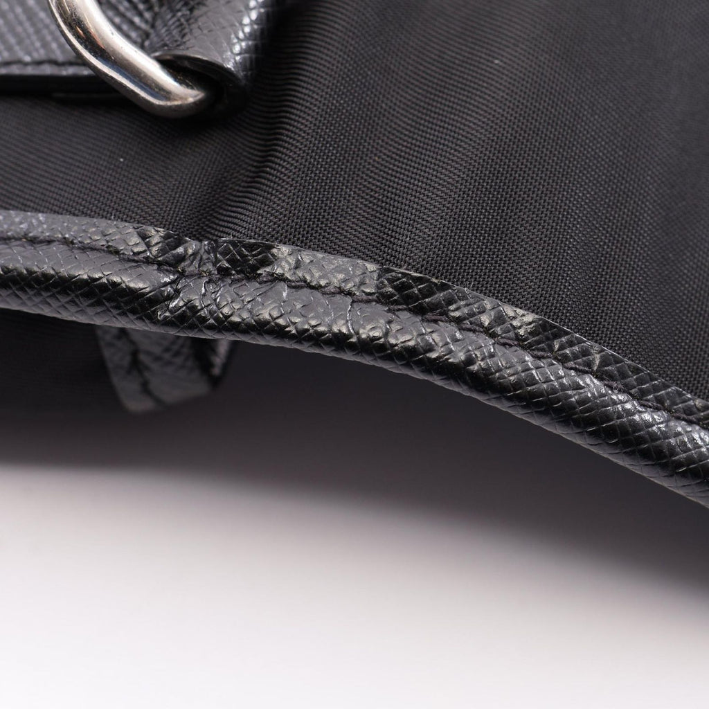 Prada Shoulder Bag Triangle Logo Black Nylon Saffiano Leather Pochette — view 7