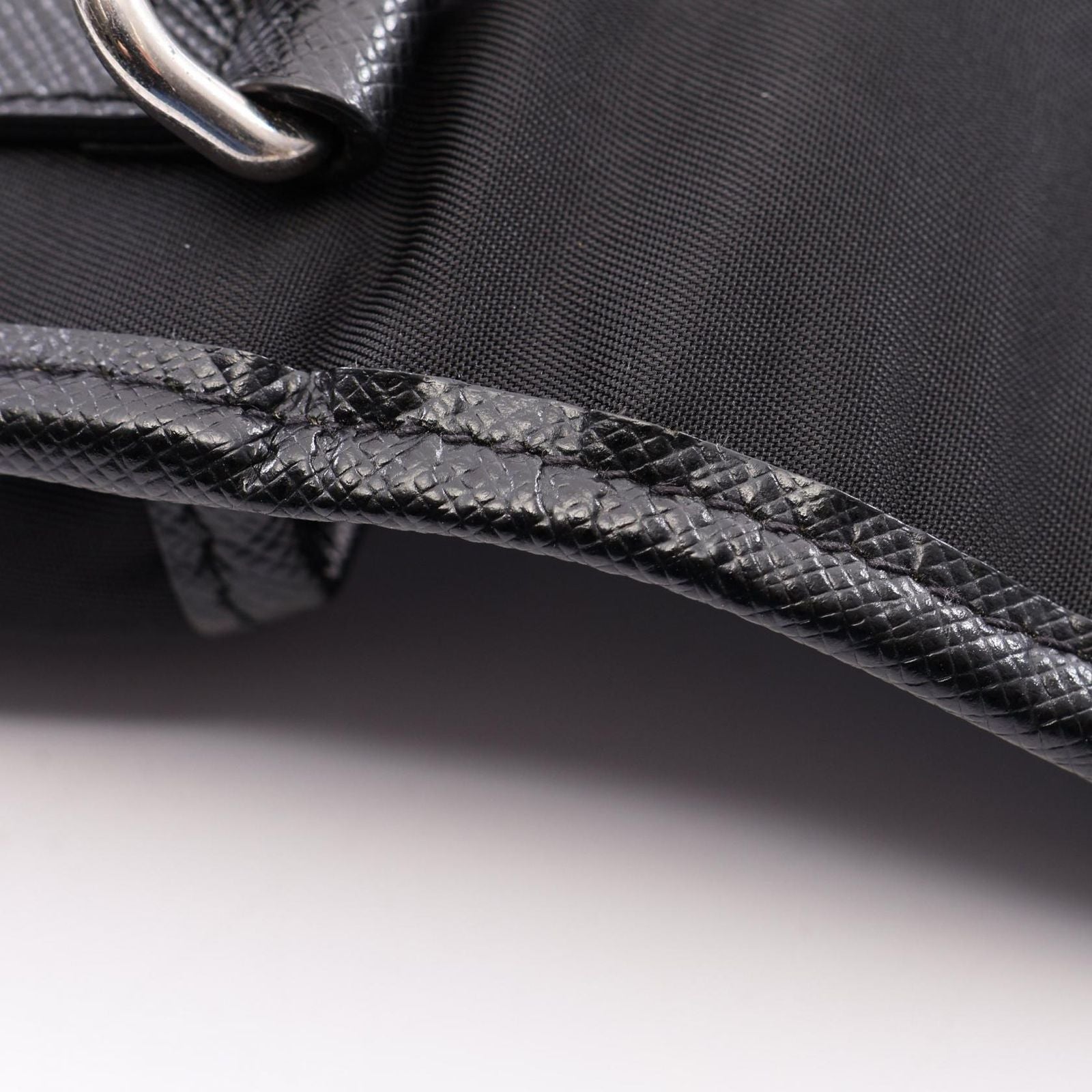 Prada Shoulder Bag Triangle Logo Black Nylon Saffiano Leather Pochette — view 7