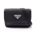 Prada Shoulder Bag Triangle Logo Black Nylon Saffiano Leather Pochette