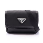 Prada Shoulder Bag Triangle Logo Black Nylon Saffiano Leather Pochette