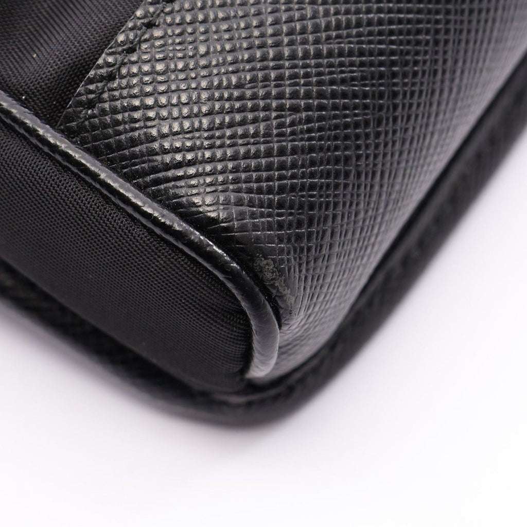 Prada Shoulder Bag Triangle Logo Black Nylon Saffiano Leather Pochette — view 6