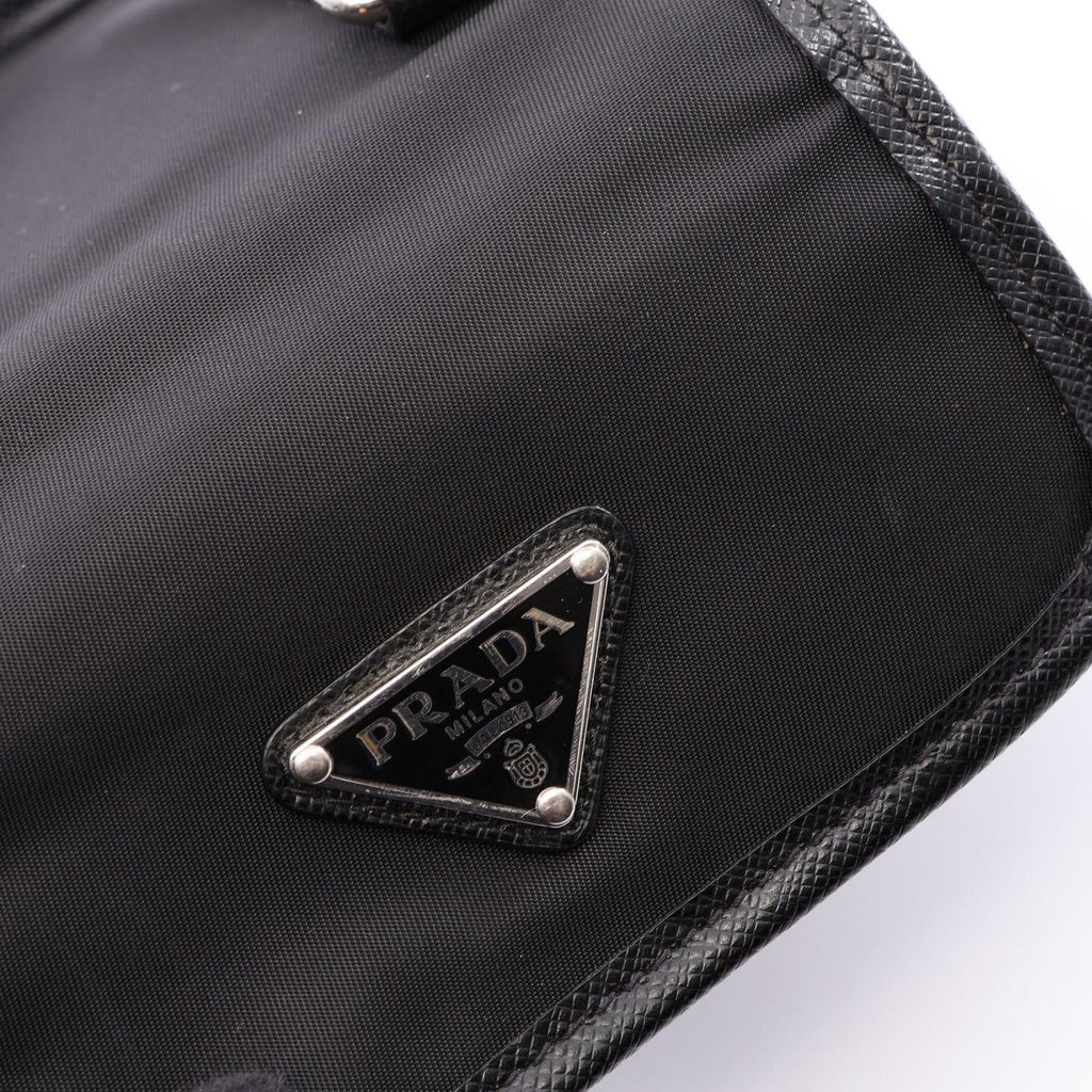 Prada Shoulder Bag Triangle Logo Black Nylon Saffiano Leather Pochette — view 8