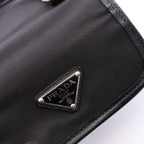 Prada Shoulder Bag Triangle Logo Black Nylon Saffiano Leather Pochette — view 8