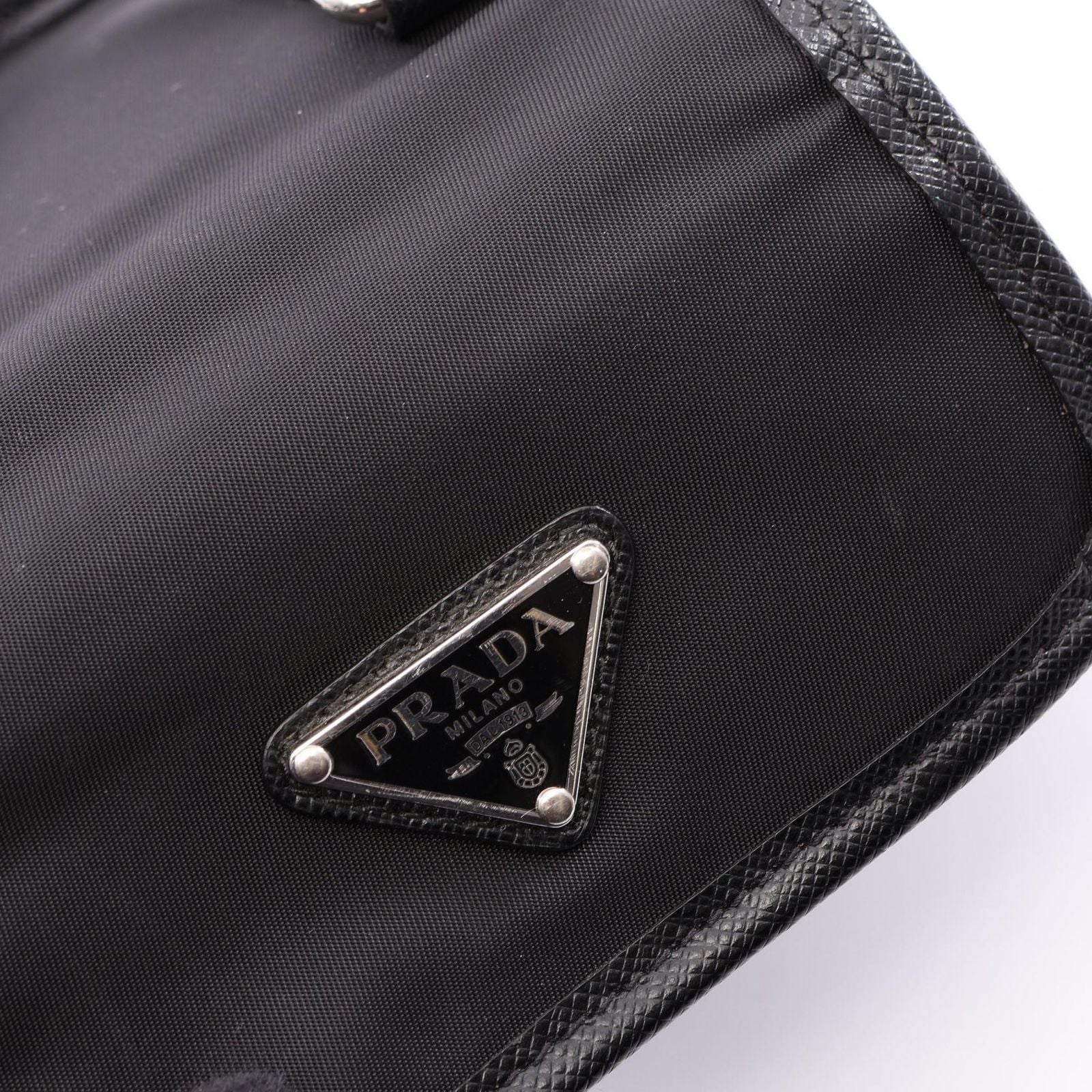 Prada Shoulder Bag Triangle Logo Black Nylon Saffiano Leather Pochette — view 8