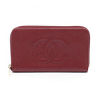 Chanel Round Wallet CC Logo Wine Red Caviar Leather