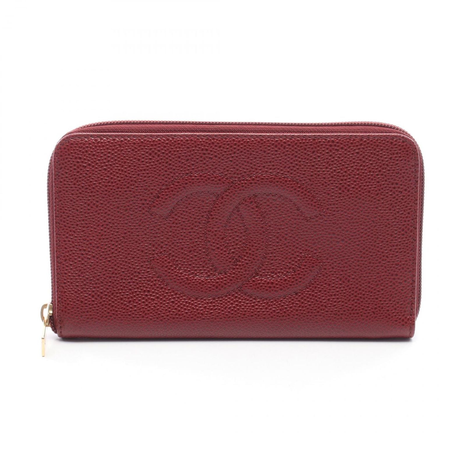 Chanel Round Wallet CC Logo Wine Red Caviar Leather