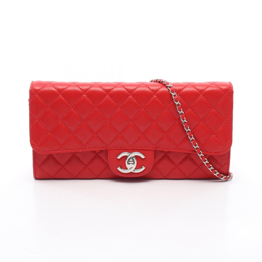 Chanel Shoulder Bag Quilted Red Lambskin Chain Wallet