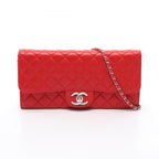 Chanel Shoulder Bag Quilted Red Lambskin Chain Wallet