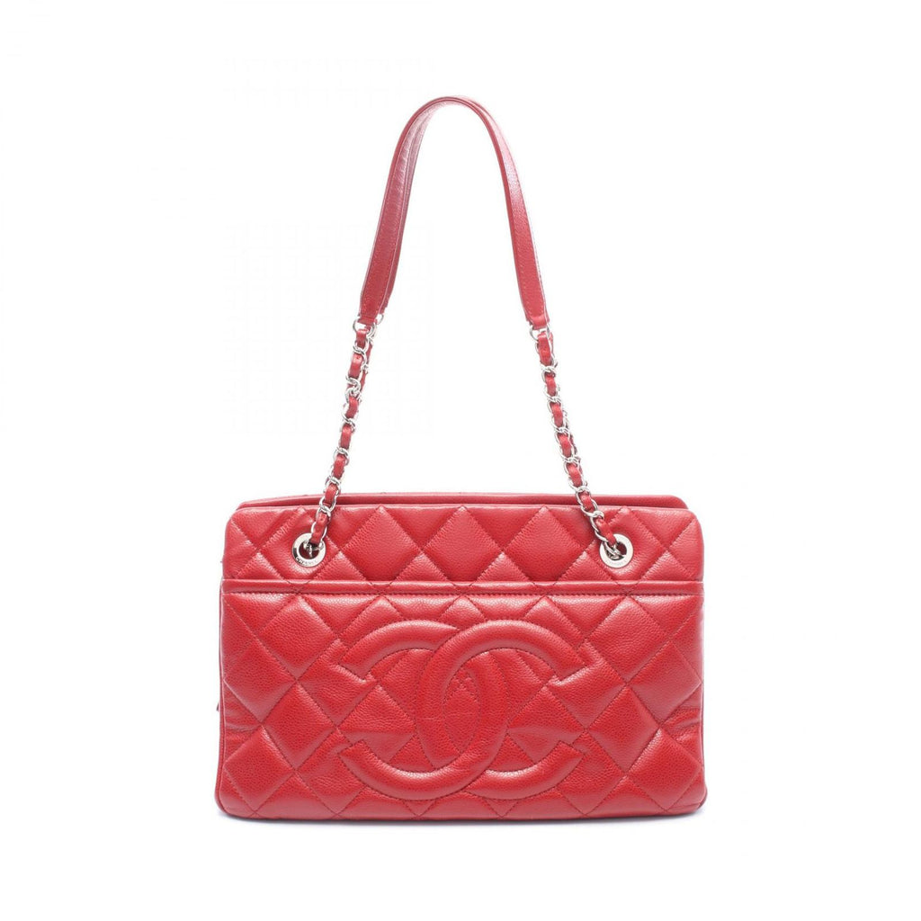 Chanel Tote Quilted CC Logo Red Caviar Leather CC Chain