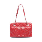 Chanel Tote Quilted CC Logo Red Caviar Leather CC Chain