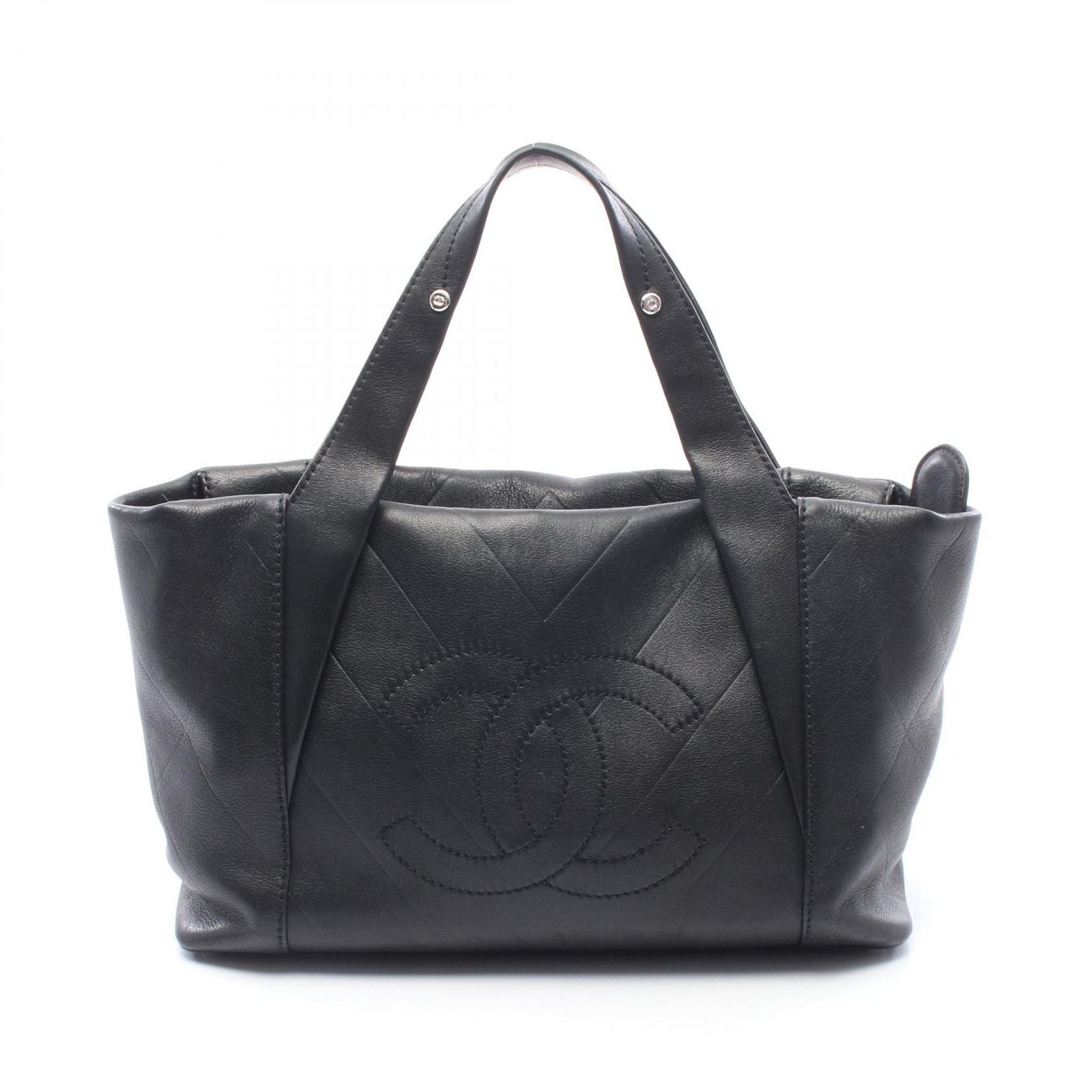 Chanel Tote CC Logo Black Leather Quilted Stitch Handbag