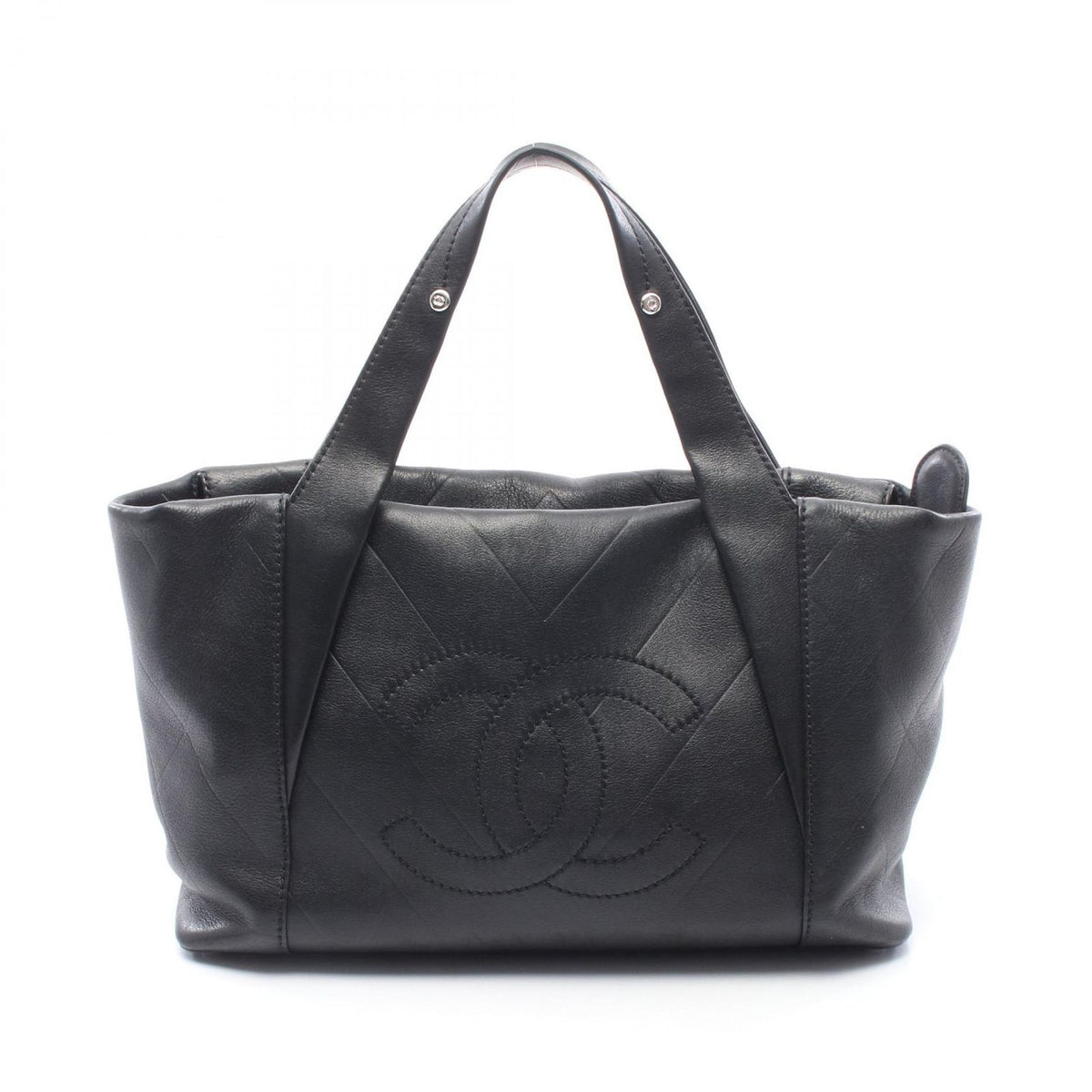 Chanel Tote CC Logo Black Leather Quilted Stitch Handbag