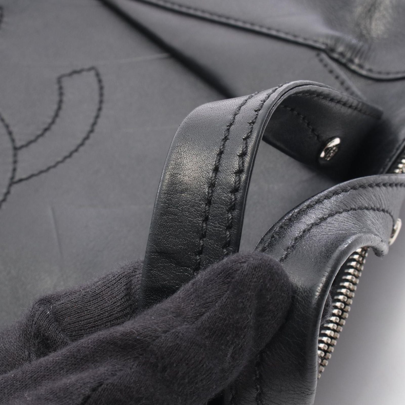 Chanel Tote CC Logo Black Leather Quilted Stitch Handbag — view 9