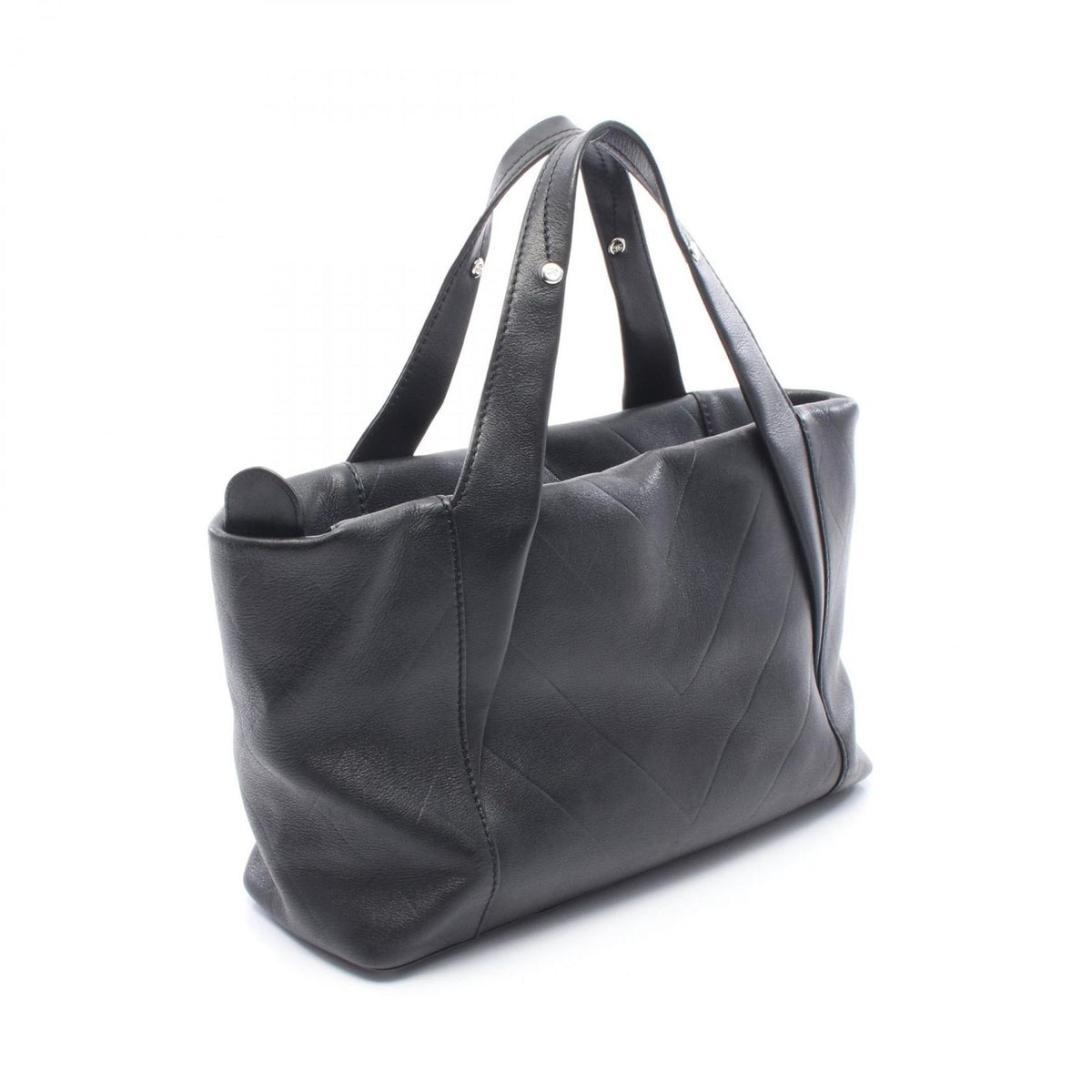 Chanel Tote CC Logo Black Leather Quilted Stitch Handbag — view 2