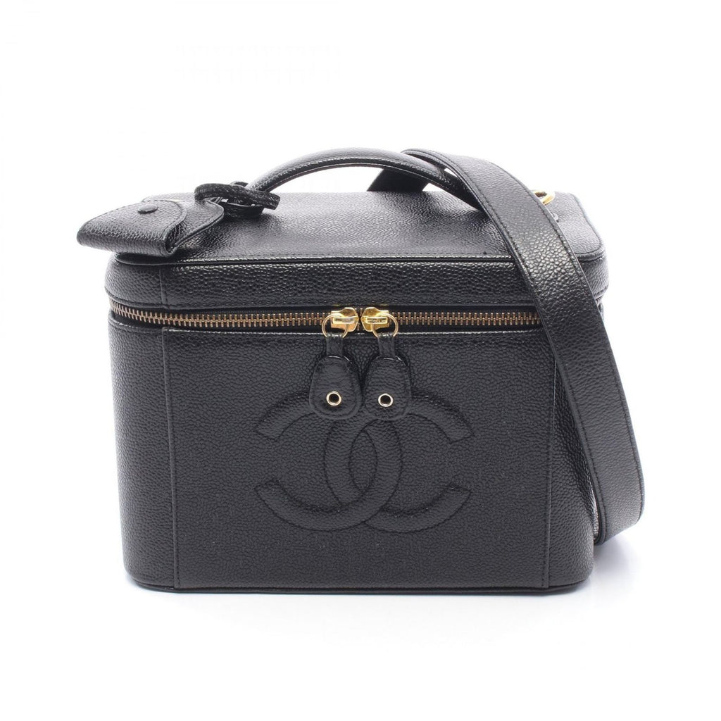 Chanel Handbag CC Logo Vanity 2-Way Black Caviar Leather CC Shoulder