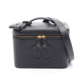 Chanel Handbag CC Logo Vanity 2-Way Black Caviar Leather CC Shoulder