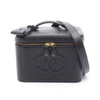 Chanel Handbag CC Logo Vanity 2-Way Black Caviar Leather CC Shoulder