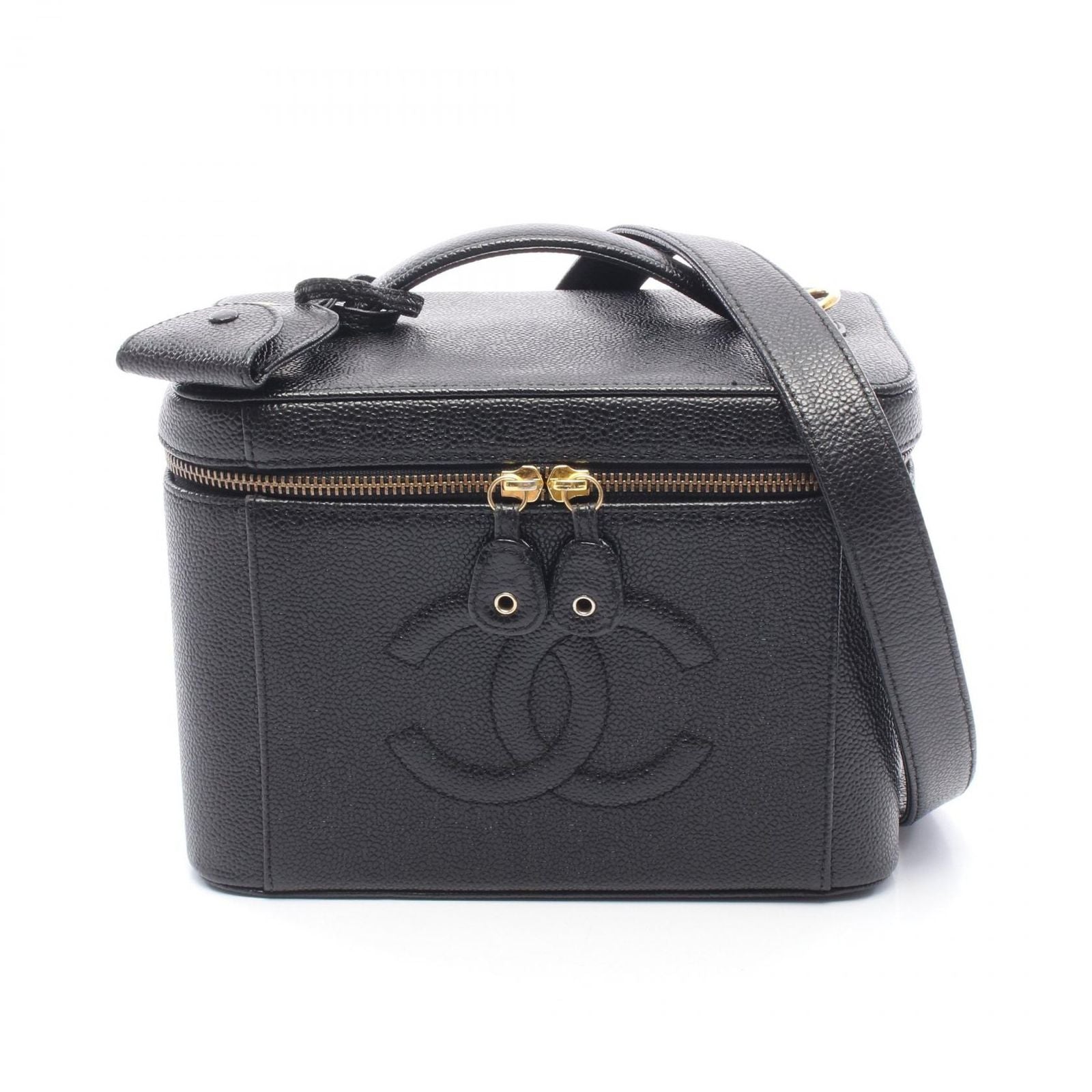 Chanel Handbag CC Logo Vanity 2-Way Black Caviar Leather CC Shoulder