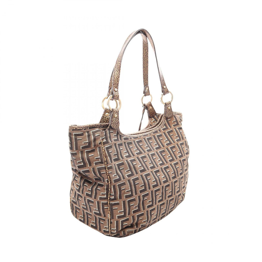 Fendi Tote Zucca Brown Canvas Leather Shoulder — view 2