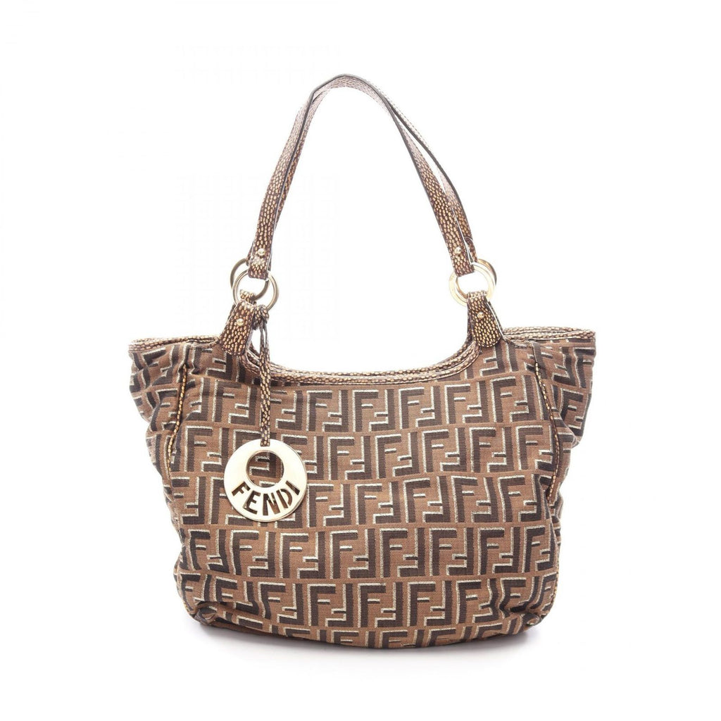 Fendi Tote Zucca Brown Canvas Leather Shoulder