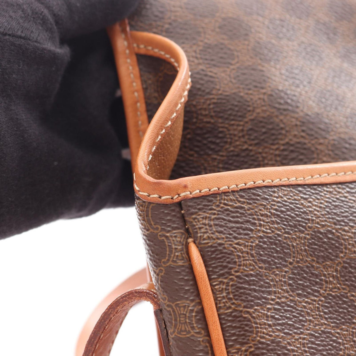 Celine Shoulder Bag Macadam Brown Canvas Leather — view 6