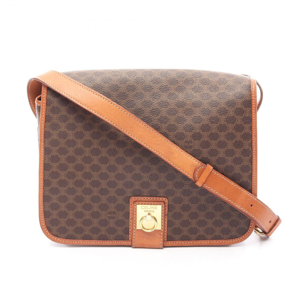Celine Shoulder Bag Macadam Brown Canvas Leather
