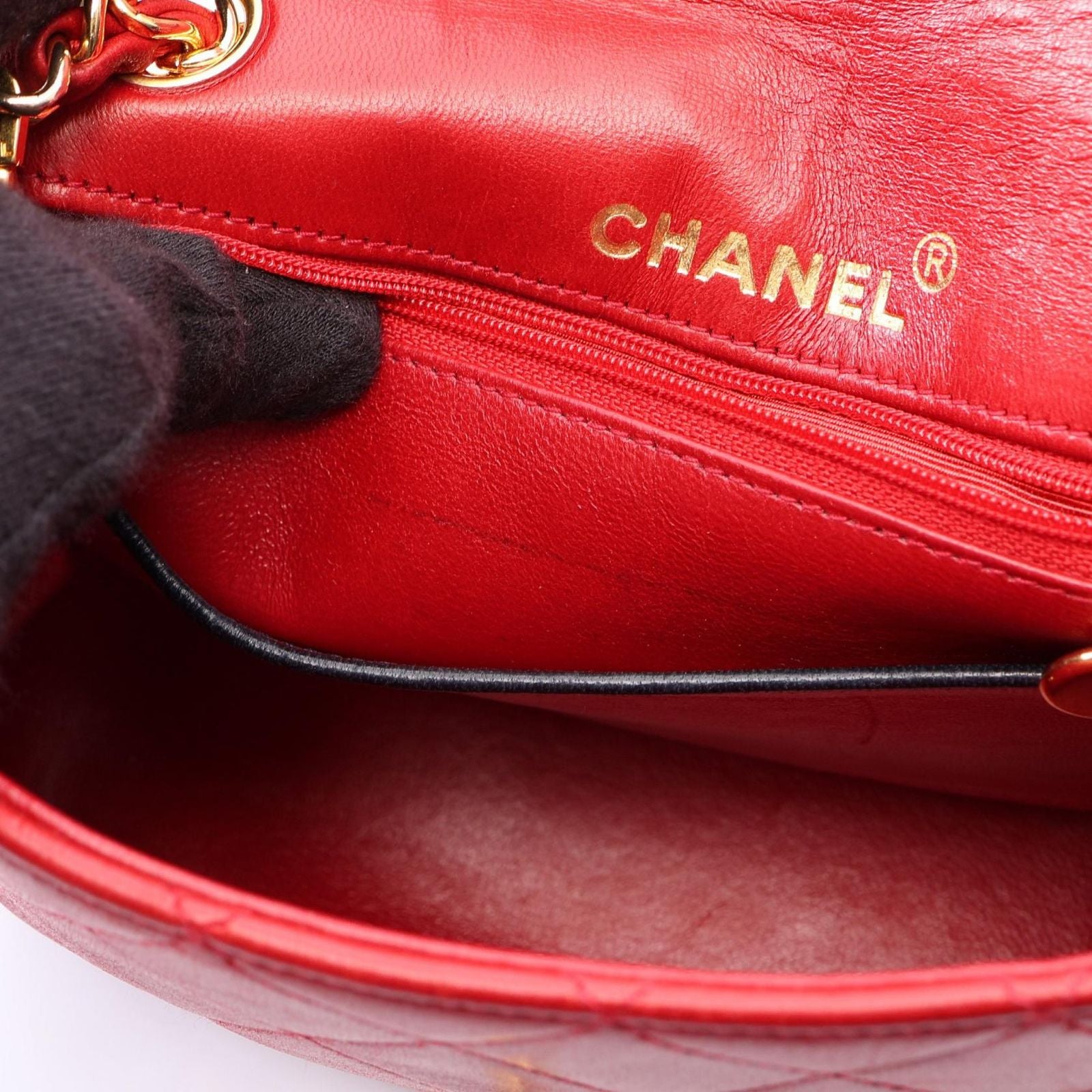 Chanel Shoulder Bag Mini Quilted Red Lambskin Chain — view 7