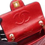 Chanel Shoulder Bag Mini Quilted Red Lambskin Chain — view 6
