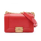 Chanel Shoulder Bag Boy Small Red Leather Chain