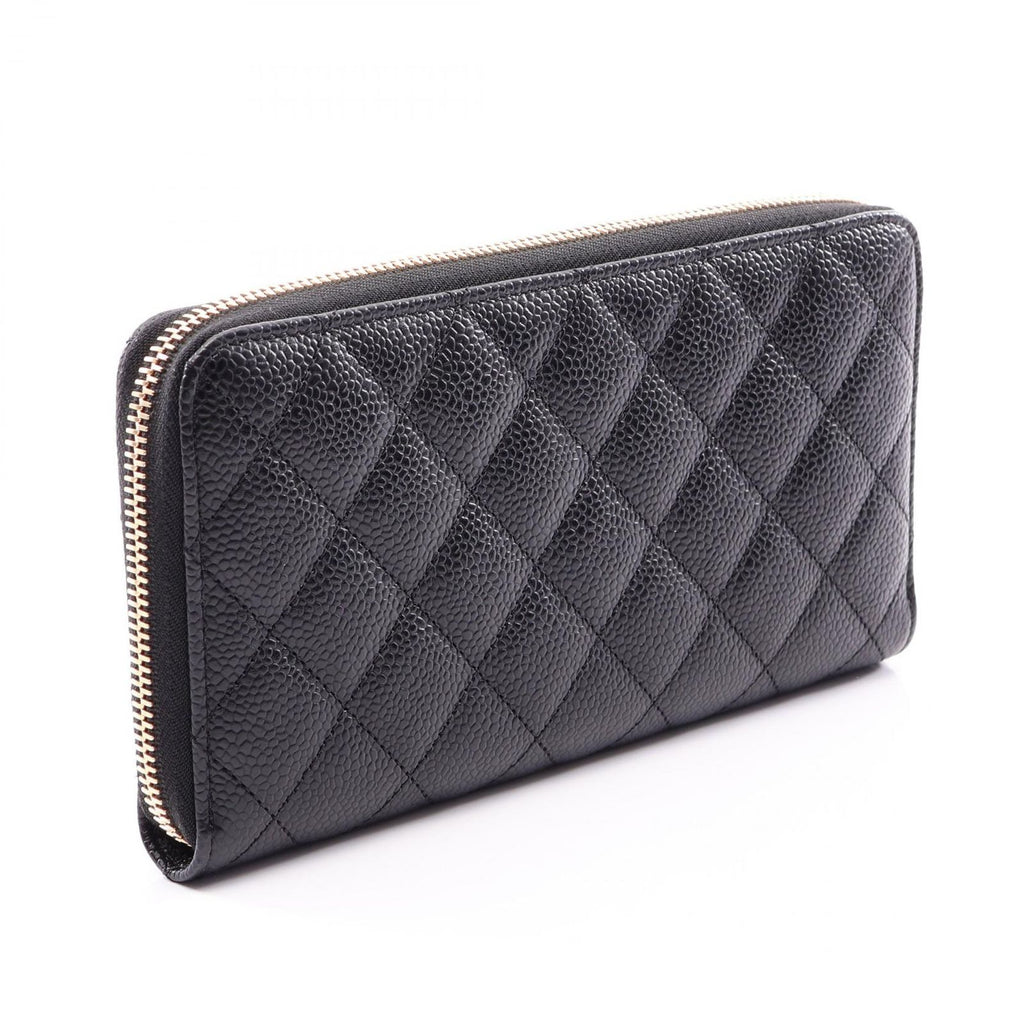 Chanel Round Wallet Classic Long Zip Quilted Black Caviar Leather — view 2
