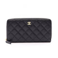 Chanel Round Wallet Classic Long Zip Quilted Black Caviar Leather