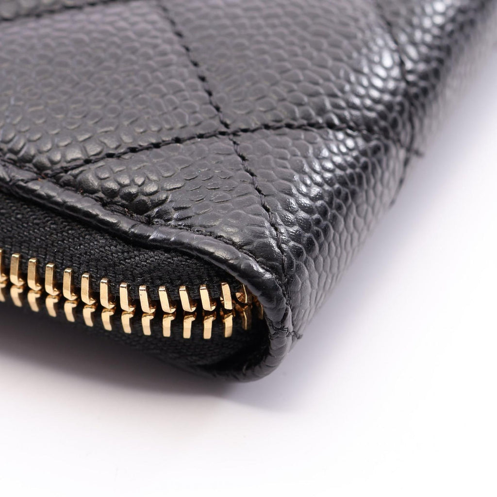 Chanel Round Wallet Classic Long Zip Quilted Black Caviar Leather — view 6
