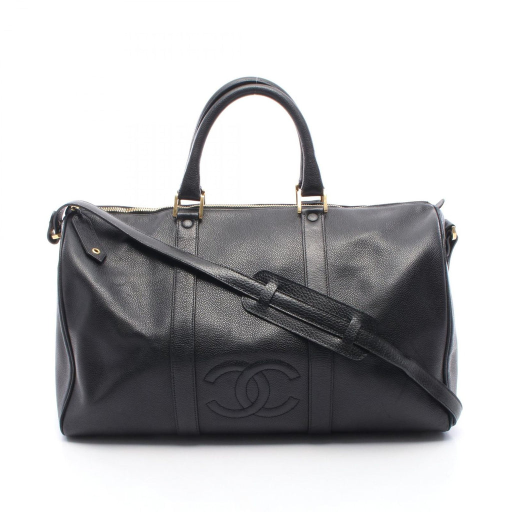 Chanel Boston Bag CC Logo 2-Way Black Caviar Leather CC