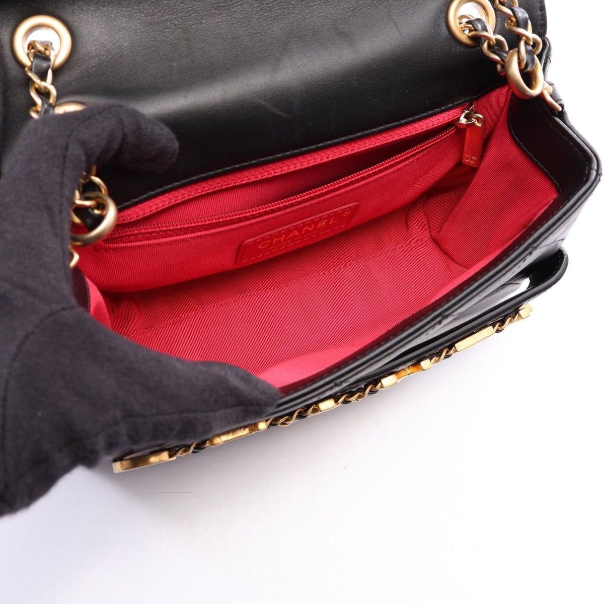 Chanel Shoulder Bag Quilted Logo Black Lambskin Chain — view 3