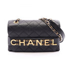 Chanel Shoulder Bag Quilted Logo Black Lambskin Chain