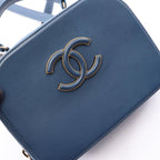 Chanel Shoulder Bag CC Logo 2-Way Blue Leather Quilted Top Handle Chain — view 6