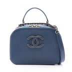 Chanel Shoulder Bag CC Logo 2-Way Blue Leather Quilted Top Handle Chain