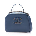 Chanel Shoulder Bag CC Logo 2-Way Blue Leather Quilted Top Handle Chain