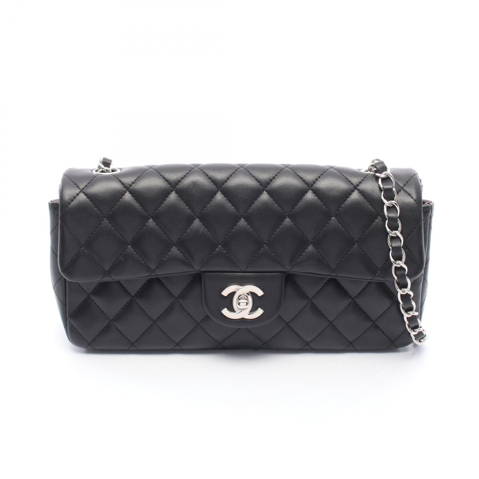 Chanel Shoulder Bag Quilted East Waist Black Lambskin Chain