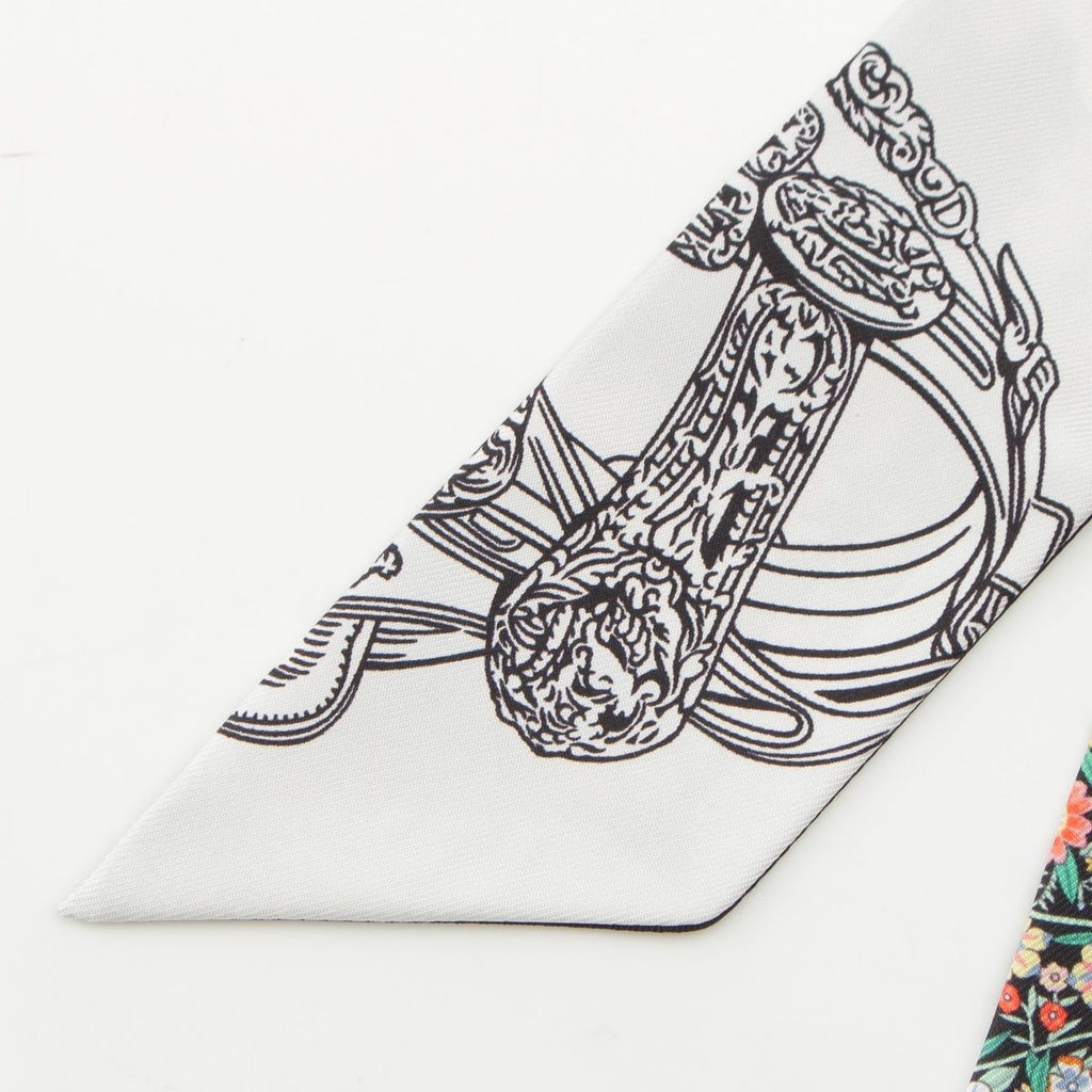 Hermes Silk Twilly Brides de Gala en Fleurs Scarf Black White Multicolor — view 5