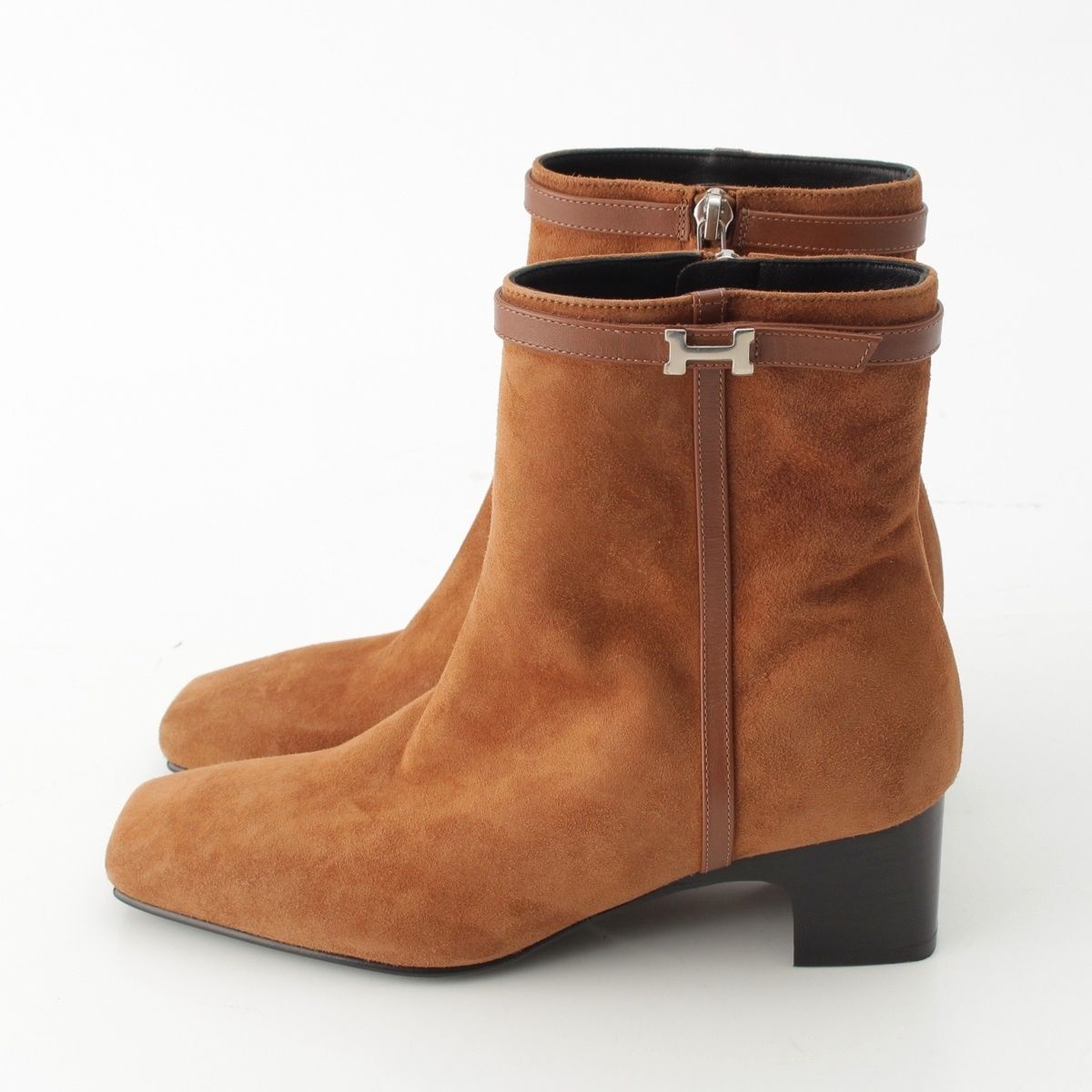 Hermes Homage Buckle Ankle Boots Brown — view 3