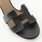 Hermes Leather Oasis Motif Sandals MS Black — view 6