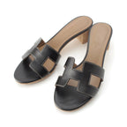 Hermes Leather Oasis Motif Sandals MS Black