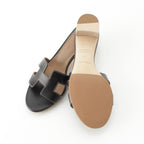 Hermes Leather Oasis Motif Sandals MS Black — view 5